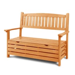 Outdoor Storage Bench Box Wooden Garden Chair 2 Seat Timber Furniture with Spacious Deck Storage for Patio Porch Balcony