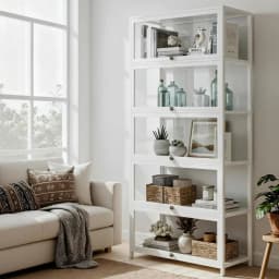 5 Tier Clear Display Cabinet Storage Bookshelf White Freestanding Organizer Shelf for Home Office Living Room