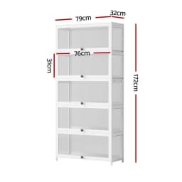 5 Tier Clear Display Cabinet Storage Bookshelf White Freestanding Organizer Shelf for Home Office Living Room