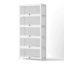 5 Tier Clear Display Cabinet Storage Bookshelf White Freestanding Organizer Shelf for Home Office Living Room