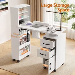 Manicure Table Nail Desk with Built in Dust Collector Salon Station with Drawers Shelves and Wrist Cushion White