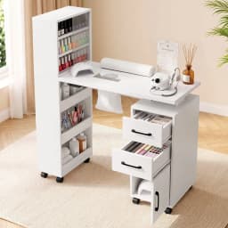 Manicure Table Nail Desk with Built in Dust Collector Salon Station with Drawers Shelves and Wrist Cushion White