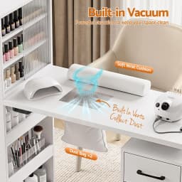 Manicure Table Nail Desk with Built in Dust Collector Salon Station with Drawers Shelves and Wrist Cushion White