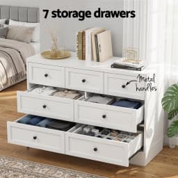 7 Drawer White Chest of Drawers Dresser Storage Cabinet Bedroom Furniture Modern Organizer Table Unit