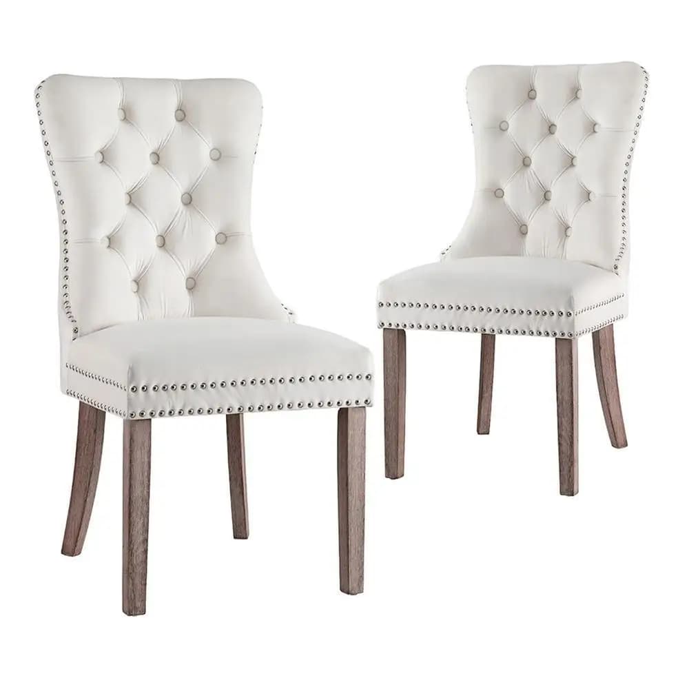 Modern Beige Velvet Dining Chairs Set of 2 Upholstered Accent Side Chairs with Sturdy Metal Legs for Kitchen Living Room Dining Room
