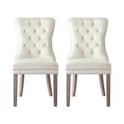 Modern Beige Velvet Dining Chairs Set of 2 Upholstered Accent Side Chairs with Sturdy Metal Legs for Kitchen Living Room Dining Room