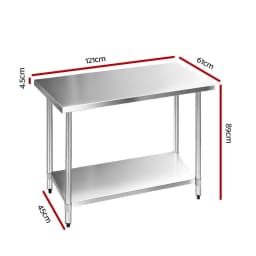 1219x610mm 304 Stainless Steel Kitchen Work Bench Table with Undershelf Heavy Duty Food Prep Counter