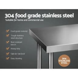 1219x610mm 304 Stainless Steel Kitchen Work Bench Table with Undershelf Heavy Duty Food Prep Counter