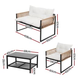 4 Piece Outdoor Patio Sofa Set with Table and Chairs Garden Furniture for 4 Persons