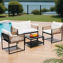 4 Piece Outdoor Patio Sofa Set with Table and Chairs Garden Furniture for 4 Persons