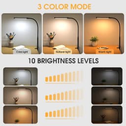LED Desk Lamp with Clamp 3 Colors Stepless Dimming Eye-Caring Clip Lights Home