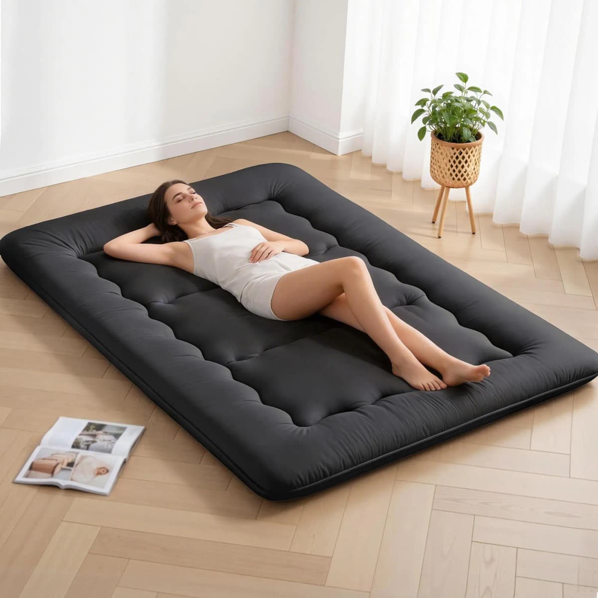 10cm Japanese Foldable Floor Mattress Washable Cover with Straps Futon Bed Pad Portable Tatami Sleeping Mat