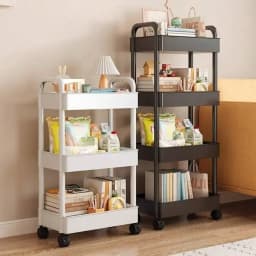 Multi-Function Rolling Storage Rack - Plastic Movable Shelves Cart With Vertical Upright Design, Kitchen Bathroom Office Desk