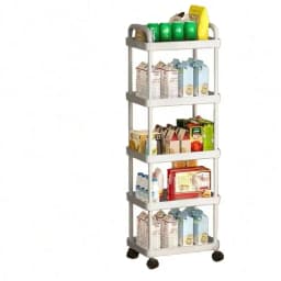 Multi-Function Rolling Storage Rack - Plastic Movable Shelves Cart With Vertical Upright Design, Kitchen Bathroom Office Desk