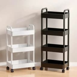 Multi-Function Rolling Storage Rack - Plastic Movable Shelves Cart With Vertical Upright Design, Kitchen Bathroom Office Desk