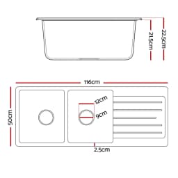 116x50cm White Granite Stone Double Bowl Kitchen Sink Modern Durable Composite Sink for Kitchen Laundry Utility Use