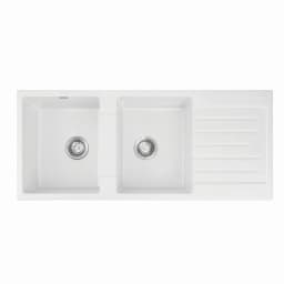 116x50cm White Granite Stone Double Bowl Kitchen Sink Modern Durable Composite Sink for Kitchen Laundry Utility Use