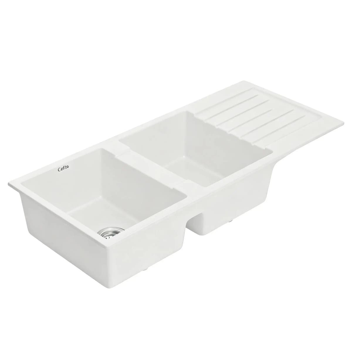 116x50cm White Granite Stone Double Bowl Kitchen Sink Modern Durable Composite Sink for Kitchen Laundry Utility Use