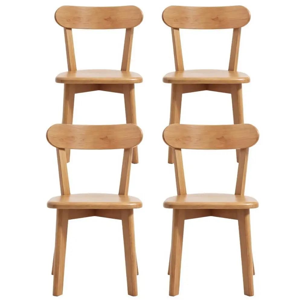4 Piece Wooden Dining Chairs Solid Rubber Wood Kitchen Accent Chairs Cafe Lounge Seating