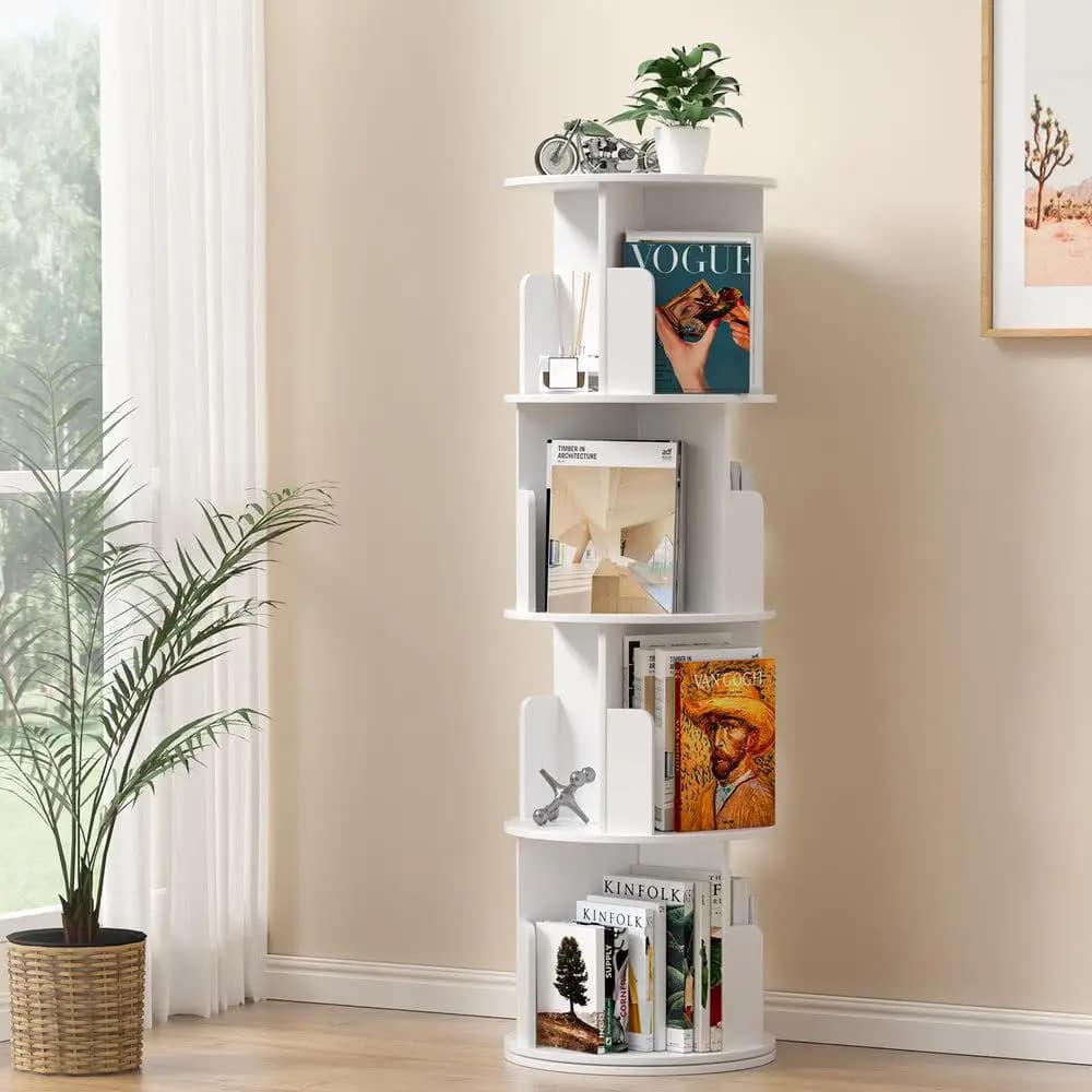4 Tier Freestanding Bookshelf White Storage Organizer Bookcase for Living Room Bedroom Office Home Decor Furniture
