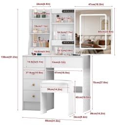 White Hollywood Vanity Set, Touch Control LED Mirror, 3 Color Lighting, 6 Drawers with Stool, Easy Assembly
