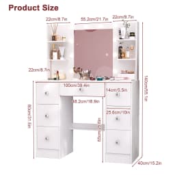 White Modern Vanity Dressing Table Set, Makeup Vanity Desk with 3 Color Adjustable LED Light Mirror, 7 Drawers Storage Cosmetic Dresser for Women Bedroom Home Furniture