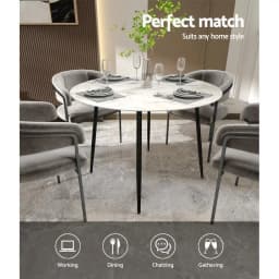 Round Marble Effect Dining Table 110CM Modern Elegant Kitchen Restaurant Table
