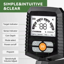 SUNPOW Professional Underground Metal Detector MD13 for Adults, 8" IP68 Waterproof Coil,4 Detection Modes Large LCD Lightweight Gold Detector for Outdoor Treasure Hunting, Coin & Relic Detecting