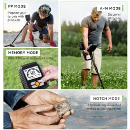 SUNPOW Professional Underground Metal Detector MD13 for Adults, 8" IP68 Waterproof Coil,4 Detection Modes Large LCD Lightweight Gold Detector for Outdoor Treasure Hunting, Coin & Relic Detecting