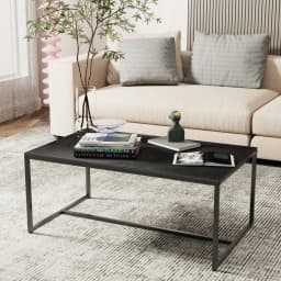Modern Sintered Stone Top Coffee Table | Rectangular Design with Black Painted Iron Legs | Living Room&Bedroom Storage Solution