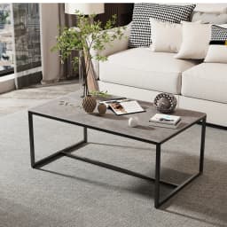 Modern Sintered Stone Top Coffee Table | Rectangular Design with Black Painted Iron Legs | Living Room&Bedroom Storage Solution