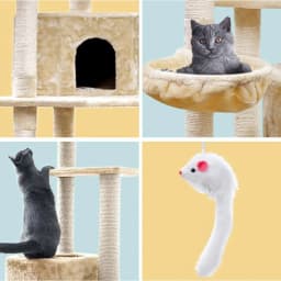 203cm Beige Cat Tree Tower Multi Level Scratching Post Condo House Bed for Indoor Cats