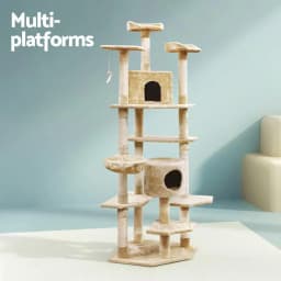 203cm Beige Cat Tree Tower Multi Level Scratching Post Condo House Bed for Indoor Cats