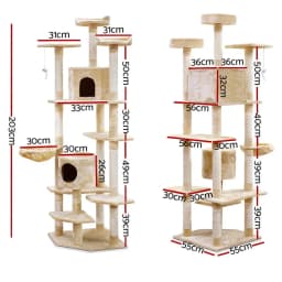 203cm Beige Cat Tree Tower Multi Level Scratching Post Condo House Bed for Indoor Cats