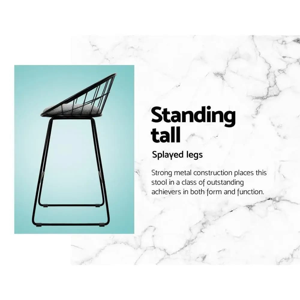 4 Piece Bar Stools Set Padded Seat Metal Frame Modern Kitchen Dining Counter Height Stools