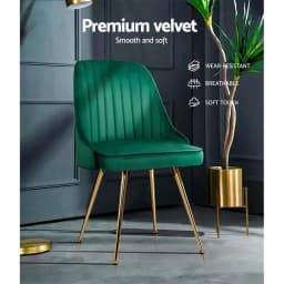 Velvet Channel Tufted Green Dining Chairs Set of 2 Modern Upholstered Side Chairs for Living Room Kitchen and Dining Room