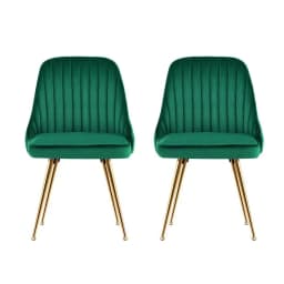 Velvet Channel Tufted Green Dining Chairs Set of 2 Modern Upholstered Side Chairs for Living Room Kitchen and Dining Room