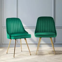 Velvet Channel Tufted Green Dining Chairs Set of 2 Modern Upholstered Side Chairs for Living Room Kitchen and Dining Room