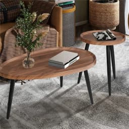 LUVODI Irregular Drop-Shaped Coffee Table Set 2-in-1 Solid Wooden Sofa Side End Table with Triangle Legs for Living Room