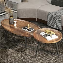 LUVODI Irregular Drop-Shaped Coffee Table Set 2-in-1 Solid Wooden Sofa Side End Table with Triangle Legs for Living Room