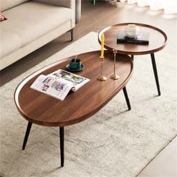 LUVODI Irregular Drop-Shaped Coffee Table Set 2-in-1 Solid Wooden Sofa Side End Table with Triangle Legs for Living Room