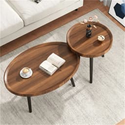 LUVODI Irregular Drop-Shaped Coffee Table Set 2-in-1 Solid Wooden Sofa Side End Table with Triangle Legs for Living Room