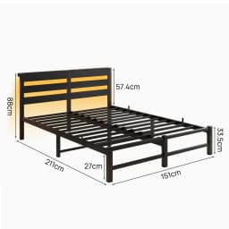 PORIYA Bed Frame Modern Smart LED Lights Metal Bed Frame W/Charging Station Queen Size