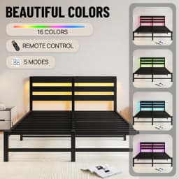 PORIYA Bed Frame Modern Smart LED Lights Metal Bed Frame W/Charging Station Queen Size