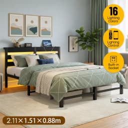 PORIYA Bed Frame Modern Smart LED Lights Metal Bed Frame W/Charging Station Queen Size
