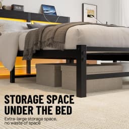 PORIYA Bed Frame Modern Smart LED Lights Metal Bed Frame W/Charging Station Queen Size