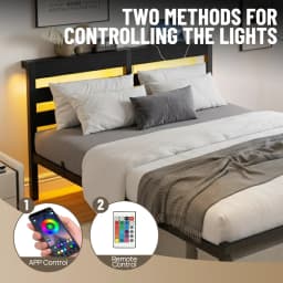 PORIYA Bed Frame Modern Smart LED Lights Metal Bed Frame W/Charging Station Queen Size