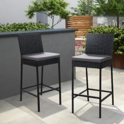 2 Piece Outdoor Rattan Bar Stools Patio Dining Chairs Weather Resistant Wicker Furniture High Back Counter Stools