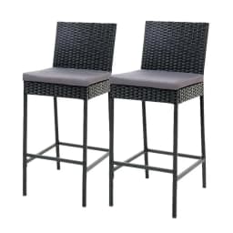 2 Piece Outdoor Rattan Bar Stools Patio Dining Chairs Weather Resistant Wicker Furniture High Back Counter Stools