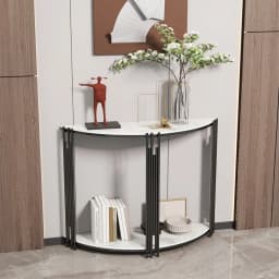 Half Moon Console Table 2Tier Storage Sintered Stone Top Semi Circle Entryway Hallway Living Room Modern Small Space Furniture